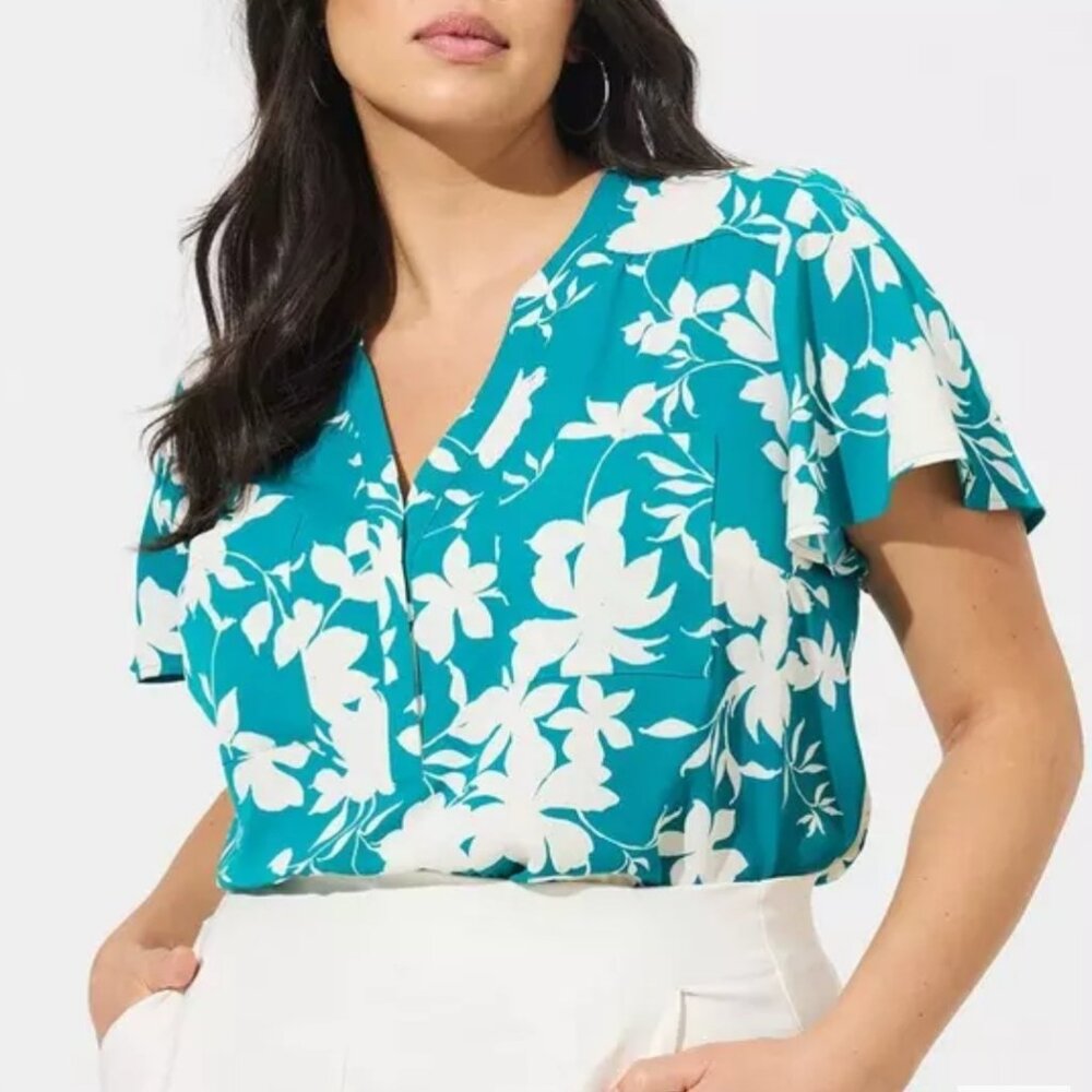 Harper Studio Crepe de Chine Flutter Short Sleeve Blouse